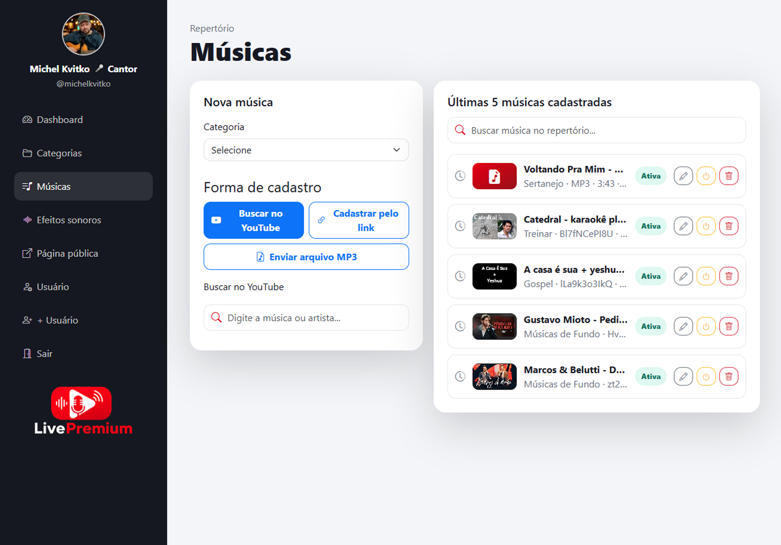 Cadastre músicas do seu jeito